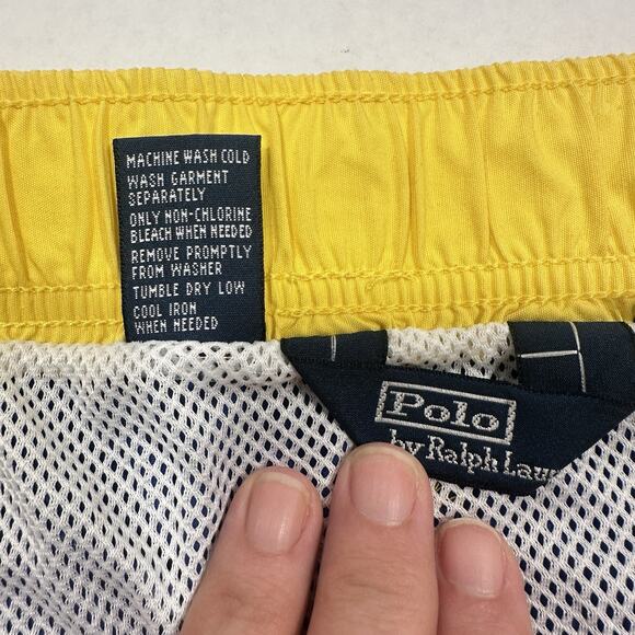 Vintage Polo Ralph Lauren Swim Trunks Men L Blue Yellow Stripe Cargo Board Short - Picture 9 of 12